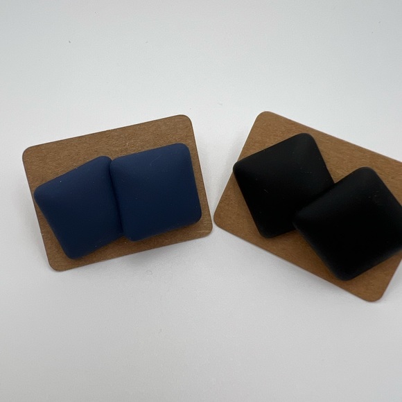 Classic Black & Blue Square Stud Earring set - Trendy Large Stud Earrings Set - Picture 2 of 13